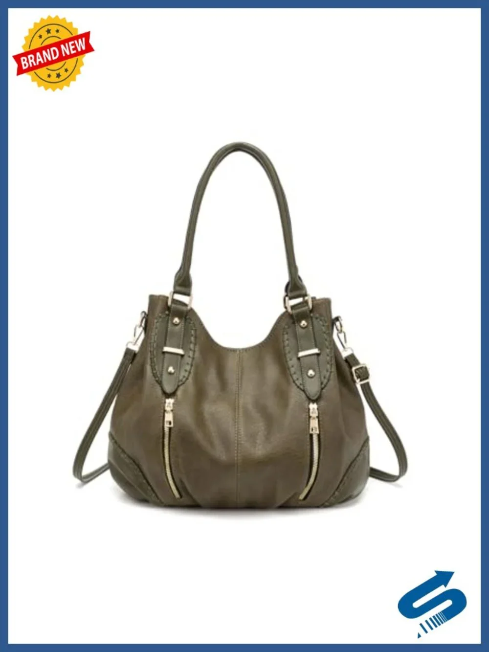 Vintage Large PU Hobo Tote Bag with 6 Pockets, Crossbody